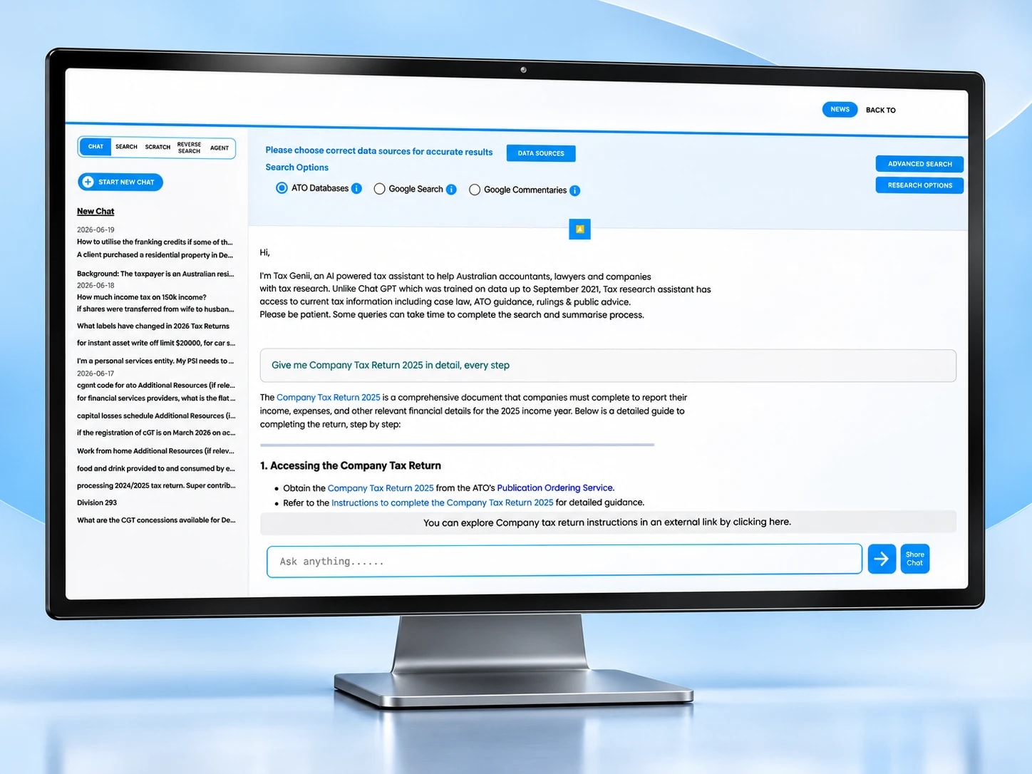 Tax Research Assistant Monitor Interface