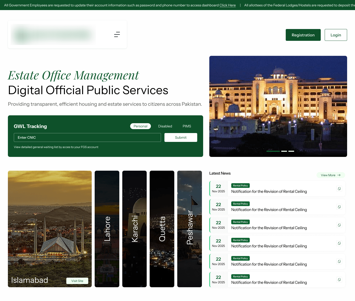 Estate Office public information portal