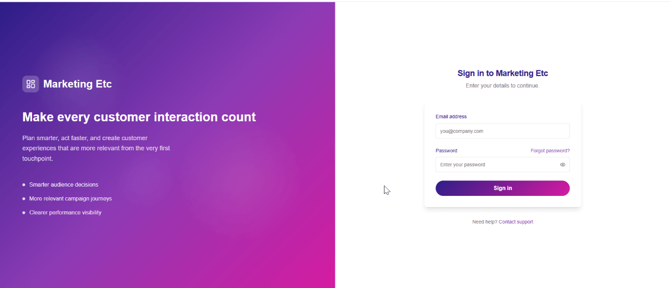 Marketing platform sign-in experience